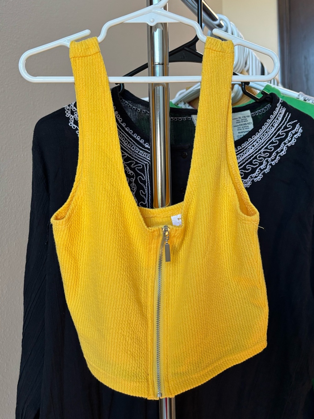 Yellow Ribbed Zip-Front Tank Top